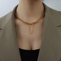 Fashion Tassel Clasp Thick Chain Titanium Steel Necklace Bracelet Set sku image 3