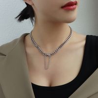 Fashion Tassel Clasp Thick Chain Titanium Steel Necklace Bracelet Set sku image 4