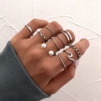 Wholesale Jewelry Simple Geometric Pearl Joint Ring 10-piece Ring Set Nihaojewelry sku image 2