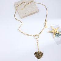 Wholesale Jewelry Heart Leopard Print Pendant Stainless Steel Necklace Nihaojewelry main image 3