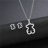 Simple Fashion Hollow Bear Stainless Steel Necklace Earrings Two-piece Set Wholesale Nihaojewelry main image 1