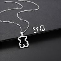 Simple Fashion Hollow Bear Stainless Steel Necklace Earrings Two-piece Set Wholesale Nihaojewelry main image 3