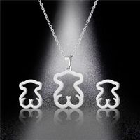 Simple Fashion Hollow Bear Stainless Steel Necklace Earrings Two-piece Set Wholesale Nihaojewelry main image 4