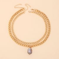 Retro Stacking Multilayer Aluminum Chain Irregular Pearl Necklace Wholesale Nihaojewelry main image 1