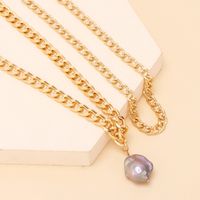Retro Stacking Multilayer Aluminum Chain Irregular Pearl Necklace Wholesale Nihaojewelry main image 3