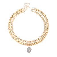 Retro Stacking Multilayer Aluminum Chain Irregular Pearl Necklace Wholesale Nihaojewelry main image 6