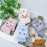 Children 's Gloves For 2-5 Years Old Winter Cute Cashmere Cat Gloves Warm Half Finger Knitted Gloves For Boys And Girls main image 2