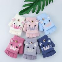 Enfants De Gants Pour 2-5 Ans Hiver Mignon Cachemire Chat Gants Chaud Demi Doigt Gants Tricotés Pour Garçons Et Filles main image 6