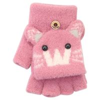 Enfants De Gants Pour 2-5 Ans Hiver Mignon Cachemire Chat Gants Chaud Demi Doigt Gants Tricotés Pour Garçons Et Filles main image 3