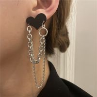 Retro Black Heart Tassel Chain Long Earrings Wholesale Nihaojewelry main image 1