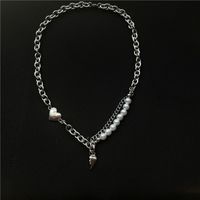 European And American Ins Style Dark Broken Heart Pendant Necklace Thick Chain Pearl Stitching Clavicle Chain Fashionable Necklace main image 5