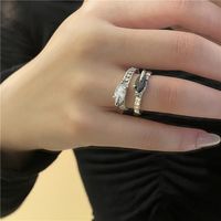 Fashion Geometric Double Black White Diamond Open Ring Wholesale Nihaojewelry main image 4