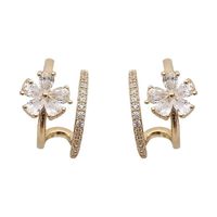 Wholesale Jewelry U-shaped Diamond Five Petal Flower Double Circle Stud Earrings Nihaojewelry main image 6