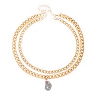 Retro Stacking Multilayer Aluminum Chain Irregular Pearl Necklace Wholesale Nihaojewelry sku image 1