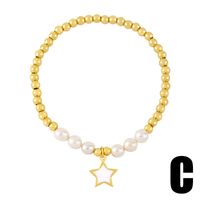 Wholesale Jewelry Pearl Beaded Stars Moon Pendant Copper Bracelet Nihaojewelry sku image 3