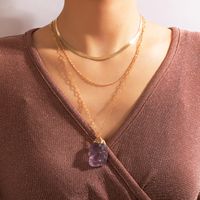 New Purple Natural Stone Pendent Multi-layer Golden Necklace Wholesale Nihaojewelry sku image 1