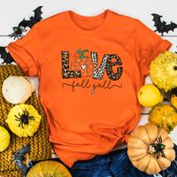 Women's T-shirt Short Sleeve T-shirts Printing Fashion Pumpkin Letter Leopard main image 1