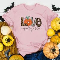 Women's T-shirt Short Sleeve T-shirts Printing Fashion Pumpkin Letter Leopard sku image 3