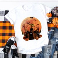 Mujeres Playeras Manga Corta Camisetas Impresión Casual Patrón De Halloween main image 5