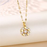 Wholesale Jewelry Heart Flower Zircon Copper Pendant Titanium Steel Chain Necklace Nihaojewelry main image 1