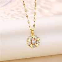 Wholesale Jewelry Heart Flower Zircon Copper Pendant Titanium Steel Chain Necklace Nihaojewelry main image 2