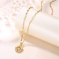 Wholesale Jewelry Heart Flower Zircon Copper Pendant Titanium Steel Chain Necklace Nihaojewelry main image 5