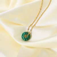 Wholesale Jewelry Green Malachite Round Pendant Stainless Steel Necklace Nihaojewelry main image 5