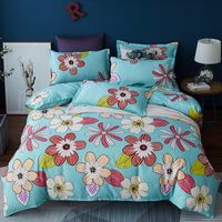 Wholesale Color Flower Print Brushed Azure Quilt Cover Bedding Set Nihaojewelry main image 1