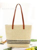 New Fashion Contrast Color Striped Woven One-shoulder Straw Bag Wholesale Nihaojewelry sku image 2
