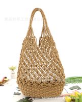 Retro Hollow Straw Woven Solid Color Bucket Bag Wholesale Nihaojewelry sku image 2