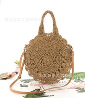 Manufacturer Ins New Round Flower Paper String Straw Bag Shoulder Hand-carrying Knitting Casual Women's Bag Beach Bag sku image 2