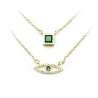 Fashion Simple Color Inlaid Zircon Double-layer Hollow Eye Copper Necklace Wholesale Nihaojewelry sku image 6