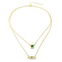 Fashion Simple Color Inlaid Zircon Double-layer Hollow Eye Copper Necklace Wholesale Nihaojewelry sku image 1