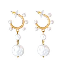 Korean Pearl Circle Pendant Earrings Wholesale Nihaojewelry sku image 1