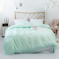 Solid Color Lace Side Quilt Cover Pillowcase Three-piece Sets Wholesale Nihaojewelry sku image 2