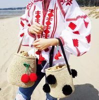 New Three-dimensional Cherry Ball Straw Woven One Shoulder Bag Wholesale Nihaojewelry main image 1