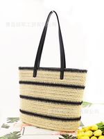 New Fashion Contrast Color Striped Woven One-shoulder Straw Bag Wholesale Nihaojewelry main image 5