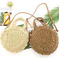 Manufacturer Ins New Round Flower Paper String Straw Bag Shoulder Hand-carrying Knitting Casual Women's Bag Beach Bag main image 1