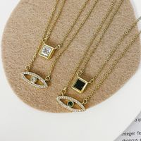 Fashion Simple Color Inlaid Zircon Double-layer Hollow Eye Copper Necklace Wholesale Nihaojewelry main image 6
