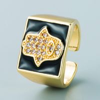 Retro Copper Gold-plated Micro-inlaid Zircon Palm Square Ring Wholesale Nihaojewelry main image 3
