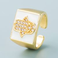 Retro Copper Gold-plated Micro-inlaid Zircon Palm Square Ring Wholesale Nihaojewelry main image 4