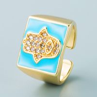 Retro Copper Gold-plated Micro-inlaid Zircon Palm Square Ring Wholesale Nihaojewelry main image 5