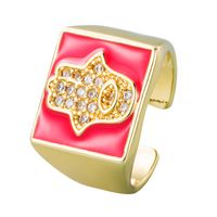 Retro Copper Gold-plated Micro-inlaid Zircon Palm Square Ring Wholesale Nihaojewelry main image 6
