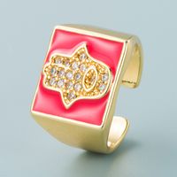 Retro Copper Gold-plated Micro-inlaid Zircon Palm Square Ring Wholesale Nihaojewelry sku image 2