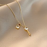 Fashion Simple Lock Key-shaped Titanium Steel Inlaid Zircon Necklace Wholesale Nihaojewelry sku image 1