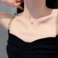 Fashion Simple Lock Key-shaped Titanium Steel Inlaid Zircon Necklace Wholesale Nihaojewelry main image 3