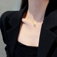 Fashion Simple Lock Key-shaped Titanium Steel Inlaid Zircon Necklace Wholesale Nihaojewelry main image 5