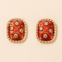 Wholesale Retro Snowflake Square Dripping Oil Stud Earrings Nihaojewelry sku image 1