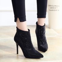 Mode Strass Spitze Zehe Stiletto Schwarze Kurze Stiefel Großhandel Nihaojewelry main image 4