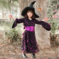 Fashion Halloween Children Purple Witch Star Moon Print Dress Wholesale Nihaojewelry main image 2